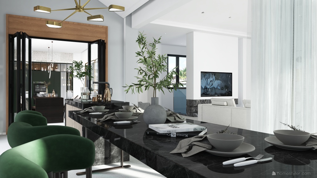 Contemporary Black White Dining Zone 3d design renderings