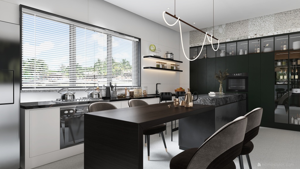 Contemporary Black White Kitchen 3d design renderings