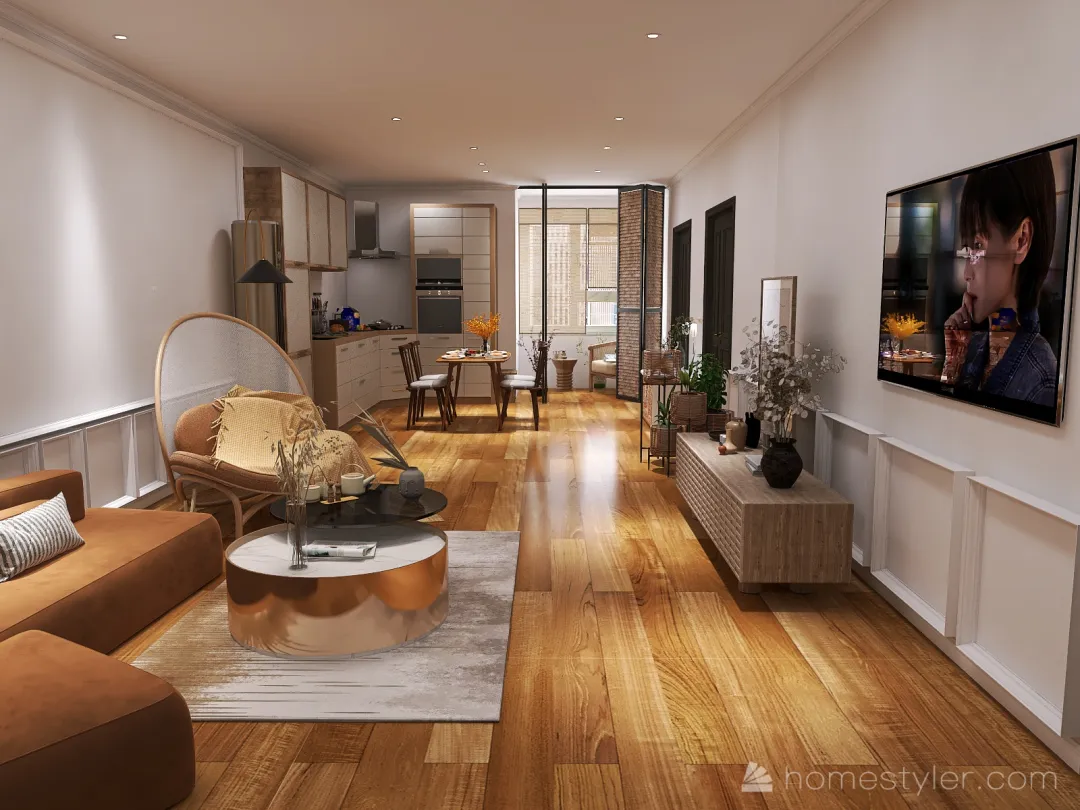 One bedroom modern summer apartment 3d design renderings