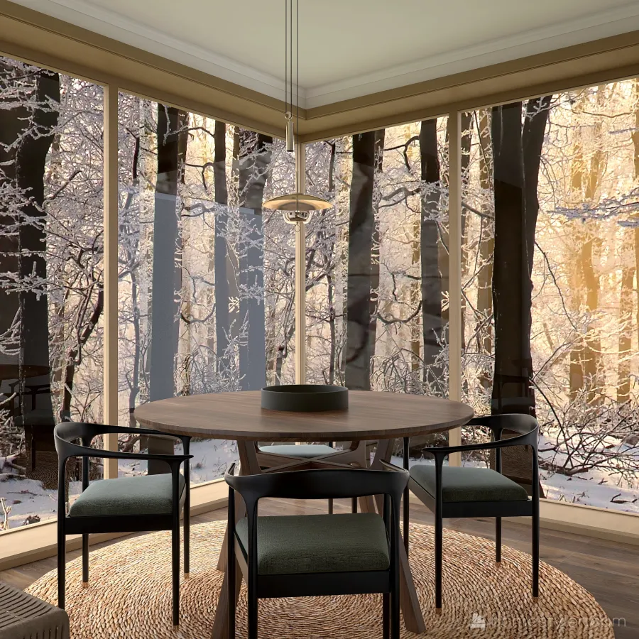 Contemporary Modern WoodTones Beige Kitchen, Living & Dining 3d design renderings