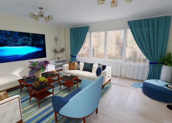 Living room - Hampton style Design Rendering