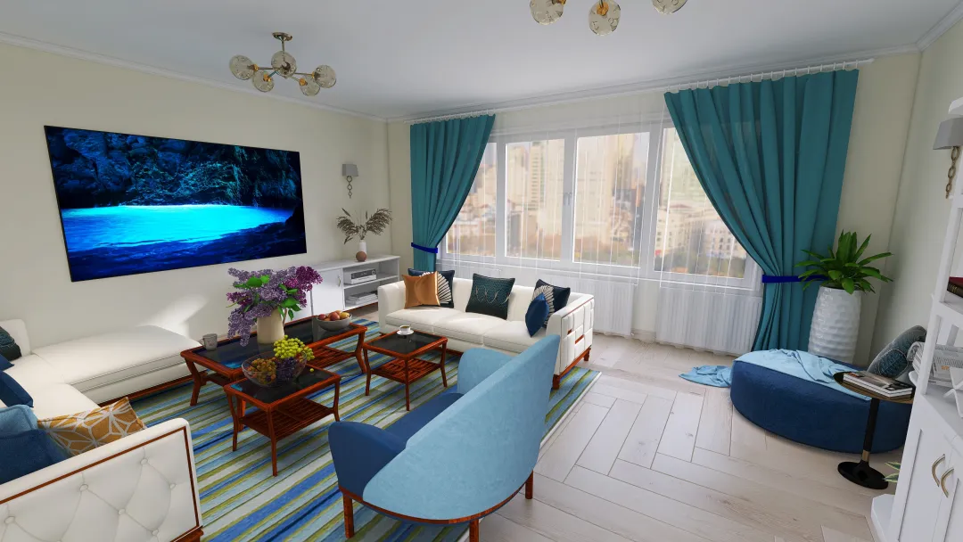 Living room - Hampton style 3d design renderings