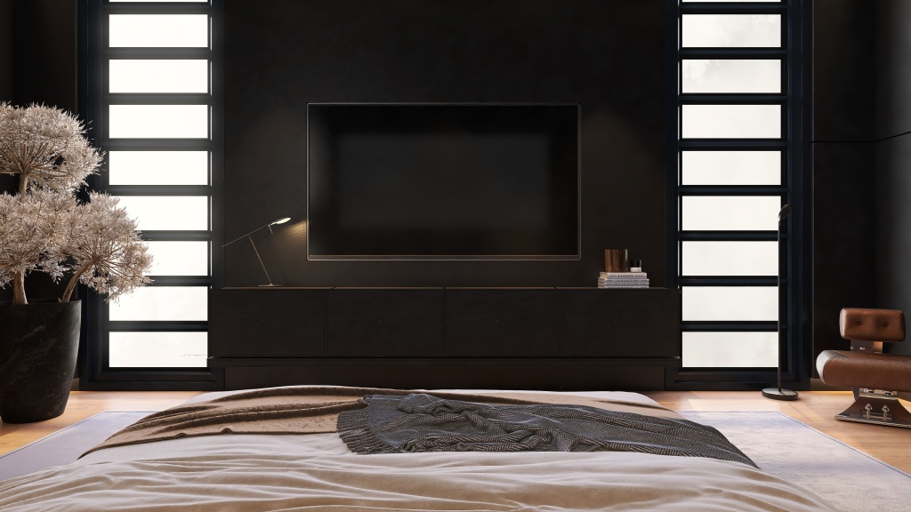 Contemporary Orange Master Bedroom 3d design renderings