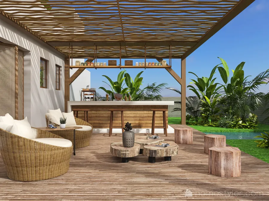 Contemporary Modern WoodTones outdoor cafe 3d design renderings