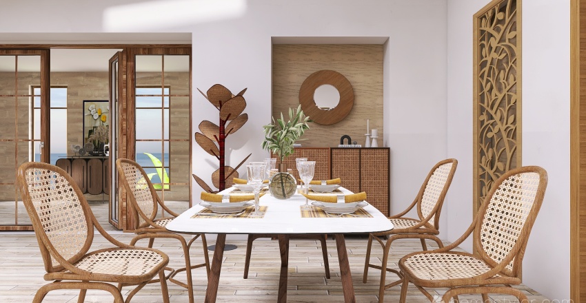 Contemporary Modern WoodTones dining room 3d design renderings