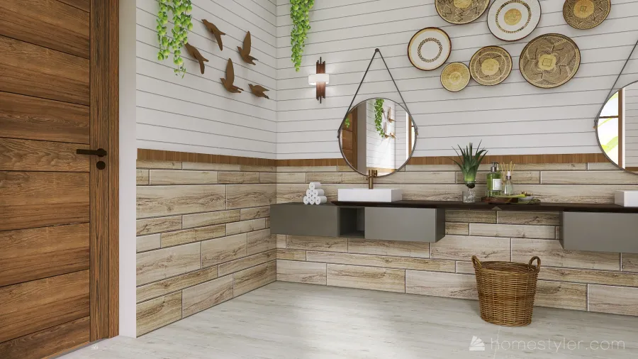 Contemporary Modern WoodTones restroom 3d design renderings