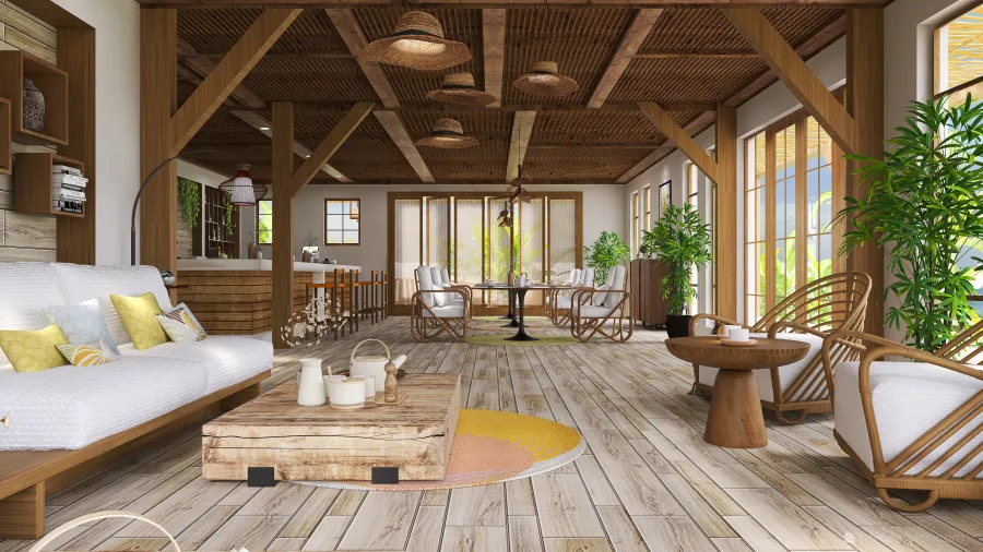 Contemporary Modern WoodTones cafe 3d design renderings