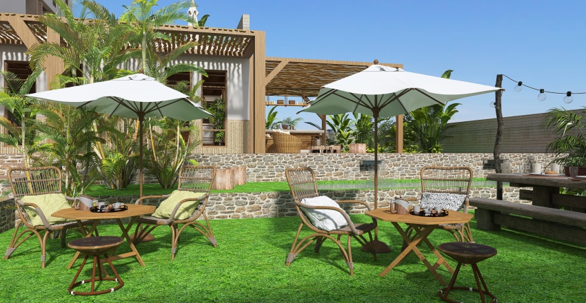 Contemporary Modern Bali Cafe WoodTones 3d design renderings