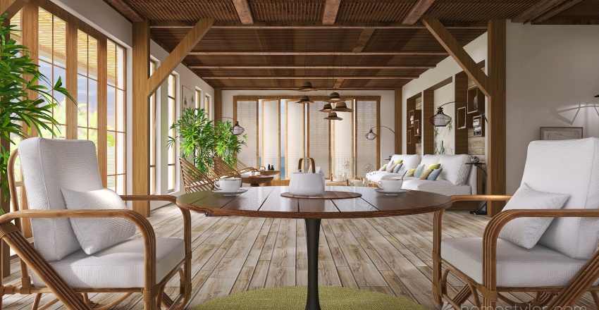 Contemporary Modern WoodTones cafe 3d design renderings