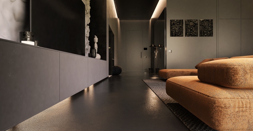 Contemporary Orange GREAT ROOM 3d design renderings