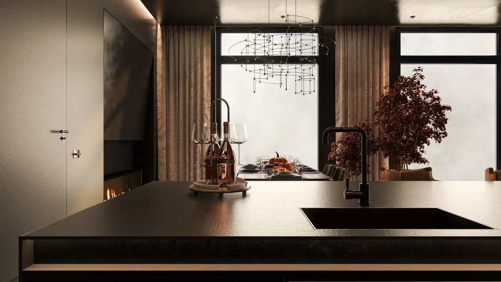 Contemporary Orange GREAT ROOM 3d design renderings