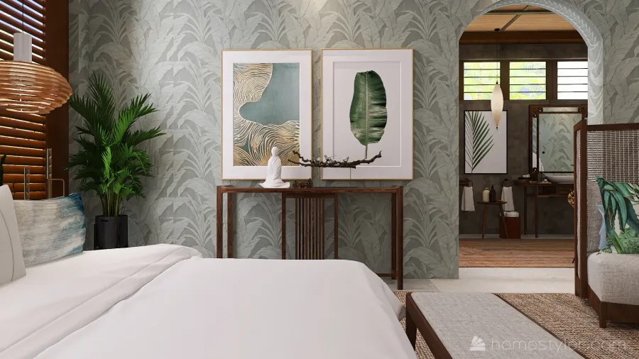 Bohemian WoodTones Master Bedroom 3d design renderings