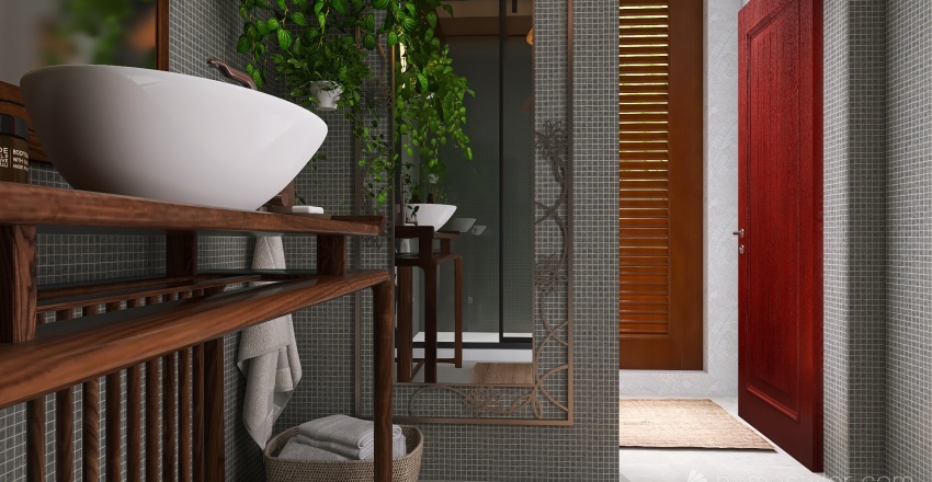 Bohemian WoodTones Second Bathroom 3d design renderings
