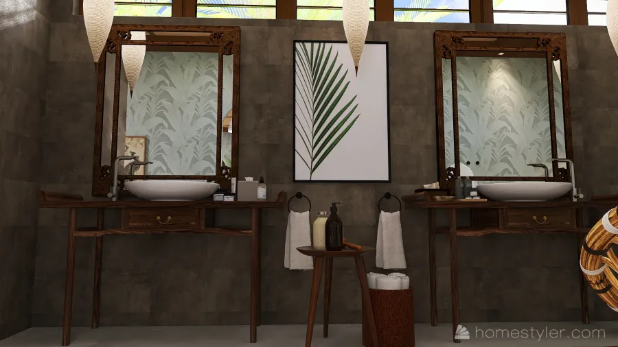 Bohemian WoodTones Master Bathroom 3d design renderings