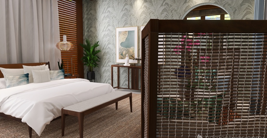 Bohemian WoodTones Master Bedroom 3d design renderings