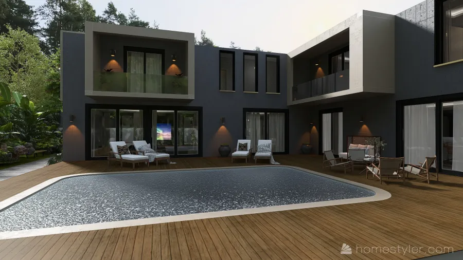 Modern Black Courtyard 3d design renderings
