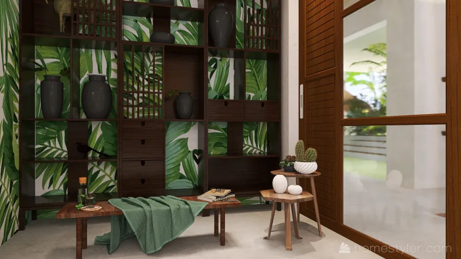 Bohemian WoodTones Hallway 3d design renderings