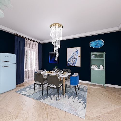 Kitchen/Dining-Blue 3d design renderings