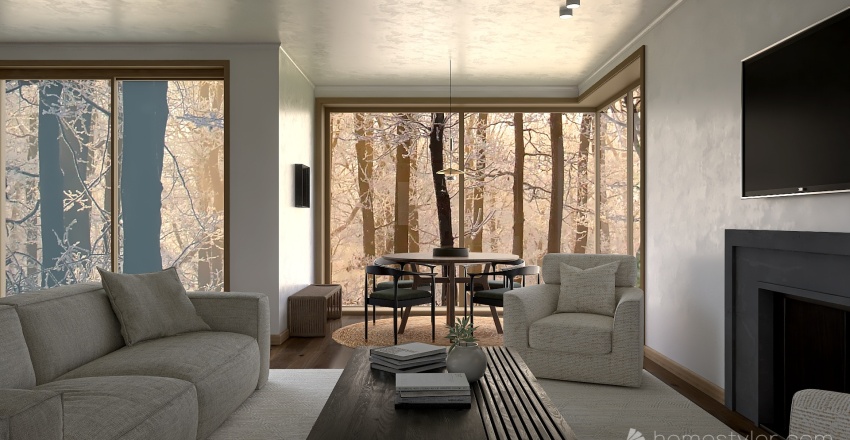 Contemporary Modern Winter Woodlands Home WoodTones Beige 3d design renderings