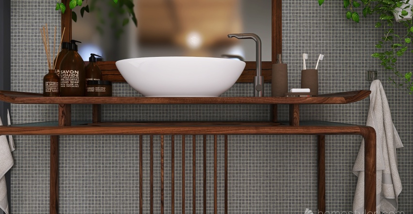 Bohemian WoodTones Second Bathroom 3d design renderings