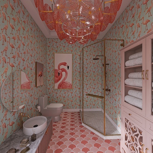 Second Bathroom-Pink 3d design renderings