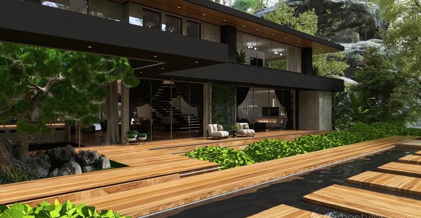 Contemporary Modern Mindful Moments and Treetops WoodTones Black 3d design renderings