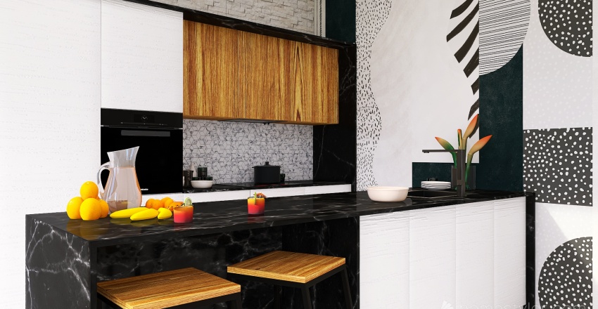 Contemporary ArtDeco Green Kitchen 3d design renderings