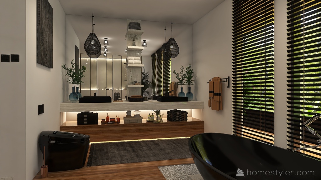 Contemporary Modern Mindful Moments and Treetops WoodTones Black 3d design renderings