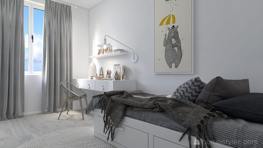 Modern Beige Second Bedroom 3d design renderings