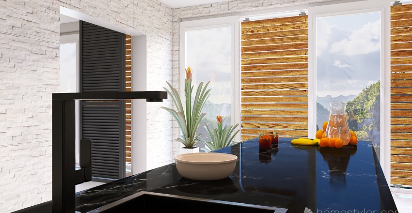 Contemporary ArtDeco Green Kitchen 3d design renderings