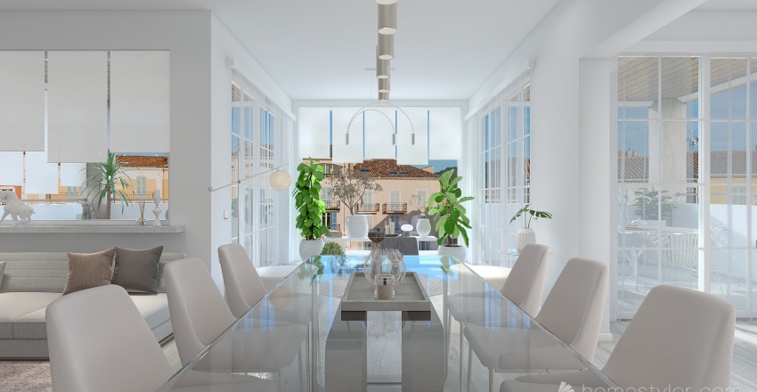 Modern Beige Living and Dining Room 3d design renderings