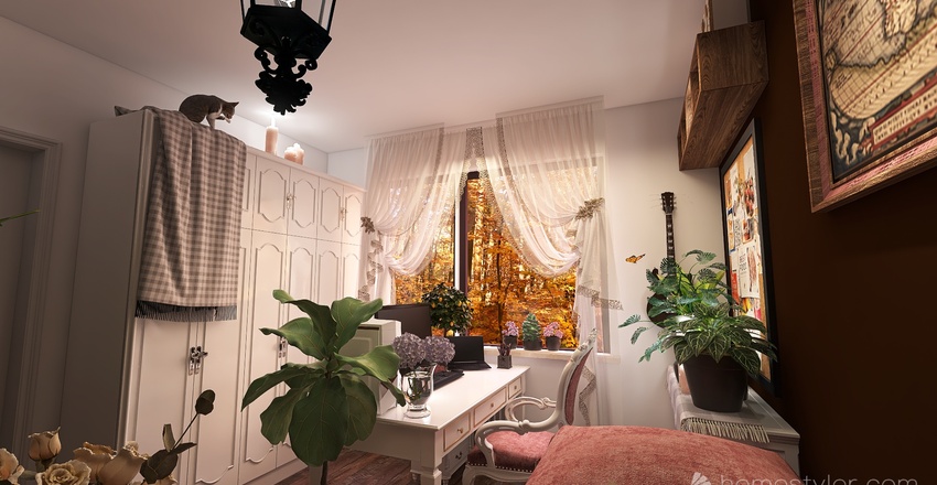 Girly student room Interior Design Render