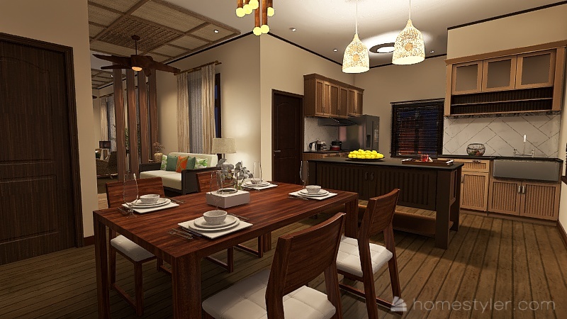 Living, Dining and Kitchen 3d design renderings