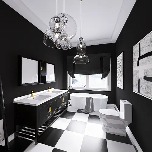 Master Bathroom-Black/White 3d design renderings