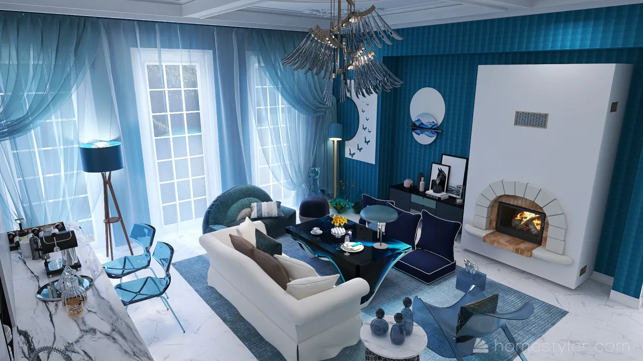 Blue LivingRoom 3d design renderings