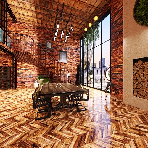 Loft apartment Industrial style 3d design renderings