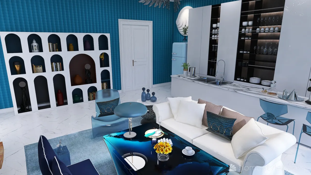 Blue LivingRoom 3d design renderings