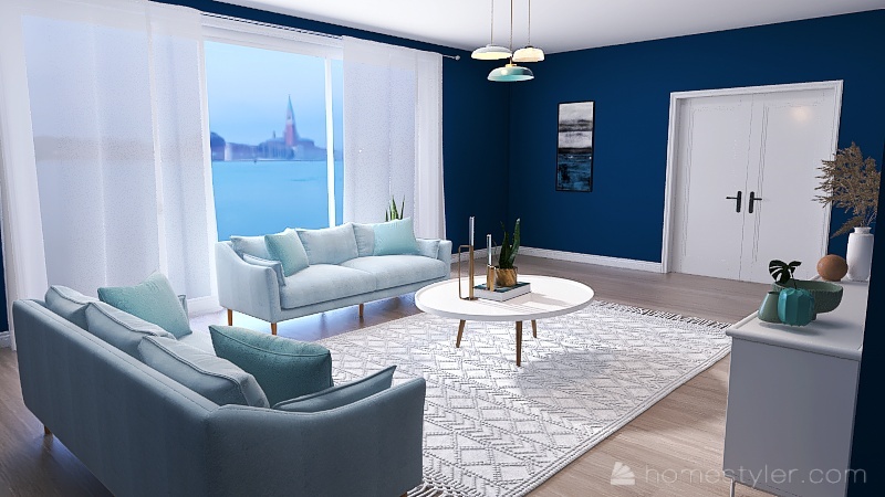 Ocean view living room 3d design renderings