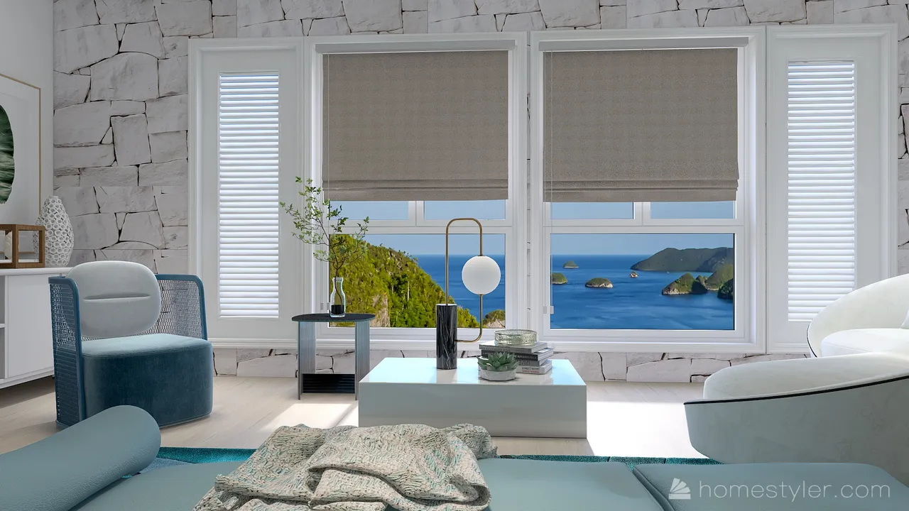 Costal Mediterranean Blue MasterBedroom 3d design renderings