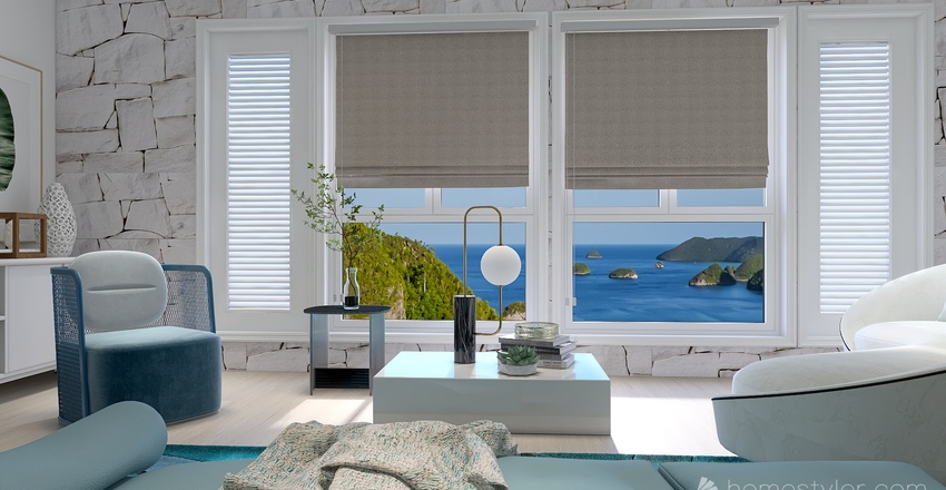 Costal Mediterranean Blue Master Bedroom 3d design renderings