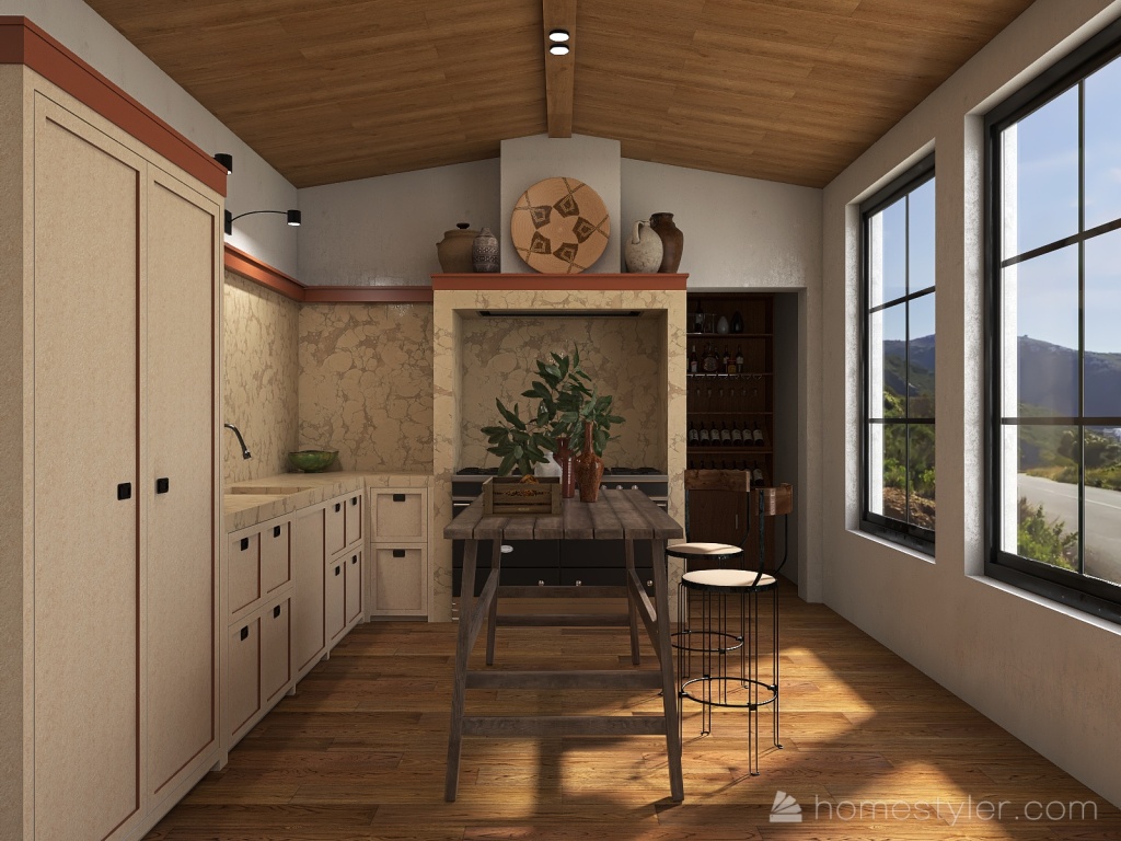 Costal Blue Kitchen and Dining 3d design renderings