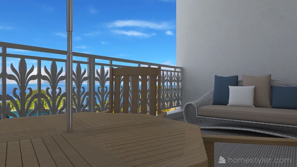 Costal Mediterranean Blue Balcony 3d design renderings