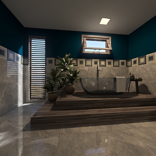 Blue Bathroom 3d design renderings