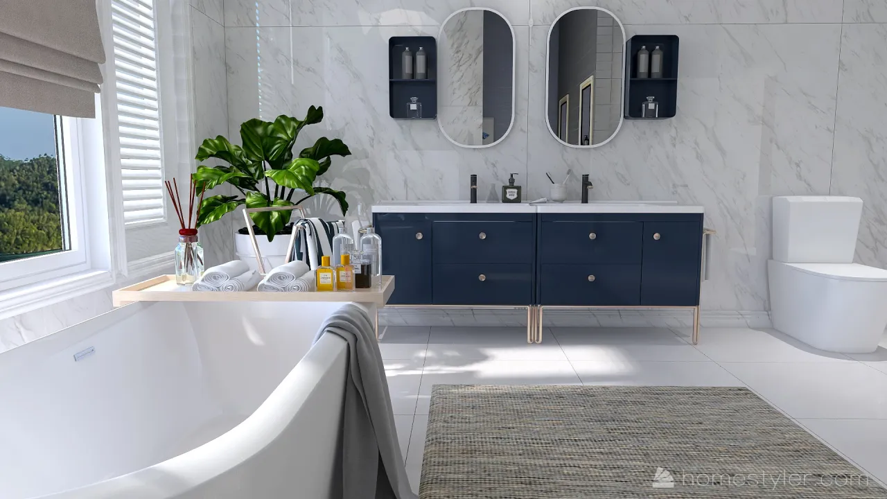 Costal Mediterranean Blue SecondBathroom 3d design renderings