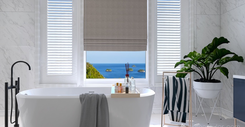 Costal Mediterranean Blue Second Bathroom 3d design renderings