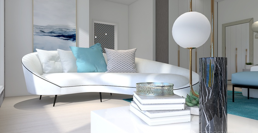 Costal Mediterranean Blue Master Bedroom 3d design renderings