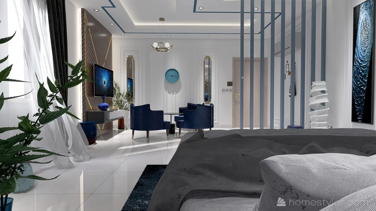 Blue MasterBedroom 3d design renderings