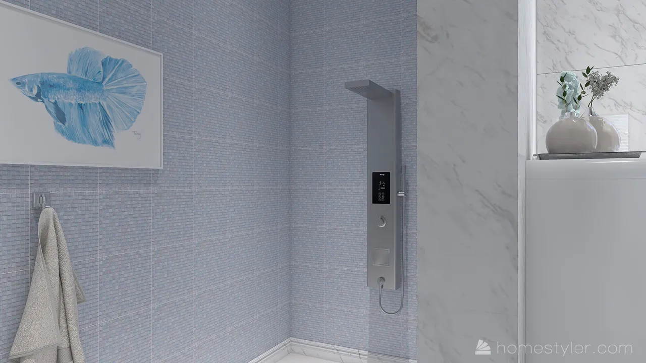 Costal Mediterranean Blue SecondBathroom 3d design renderings