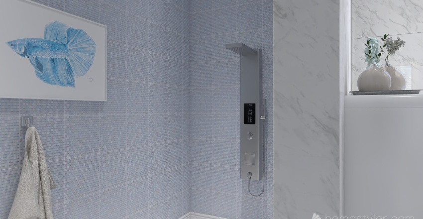 Costal Mediterranean Blue Second Bathroom 3d design renderings