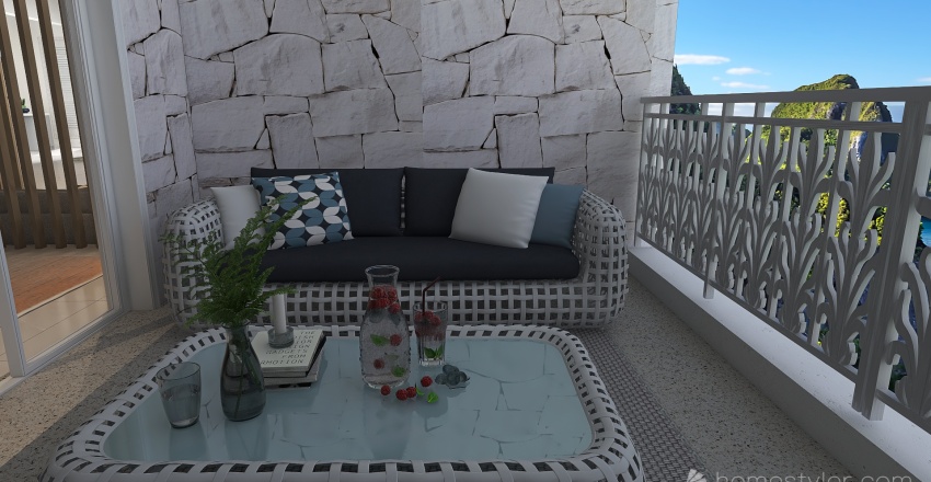 Costal Mediterranean Blue Balcony2 3d design renderings